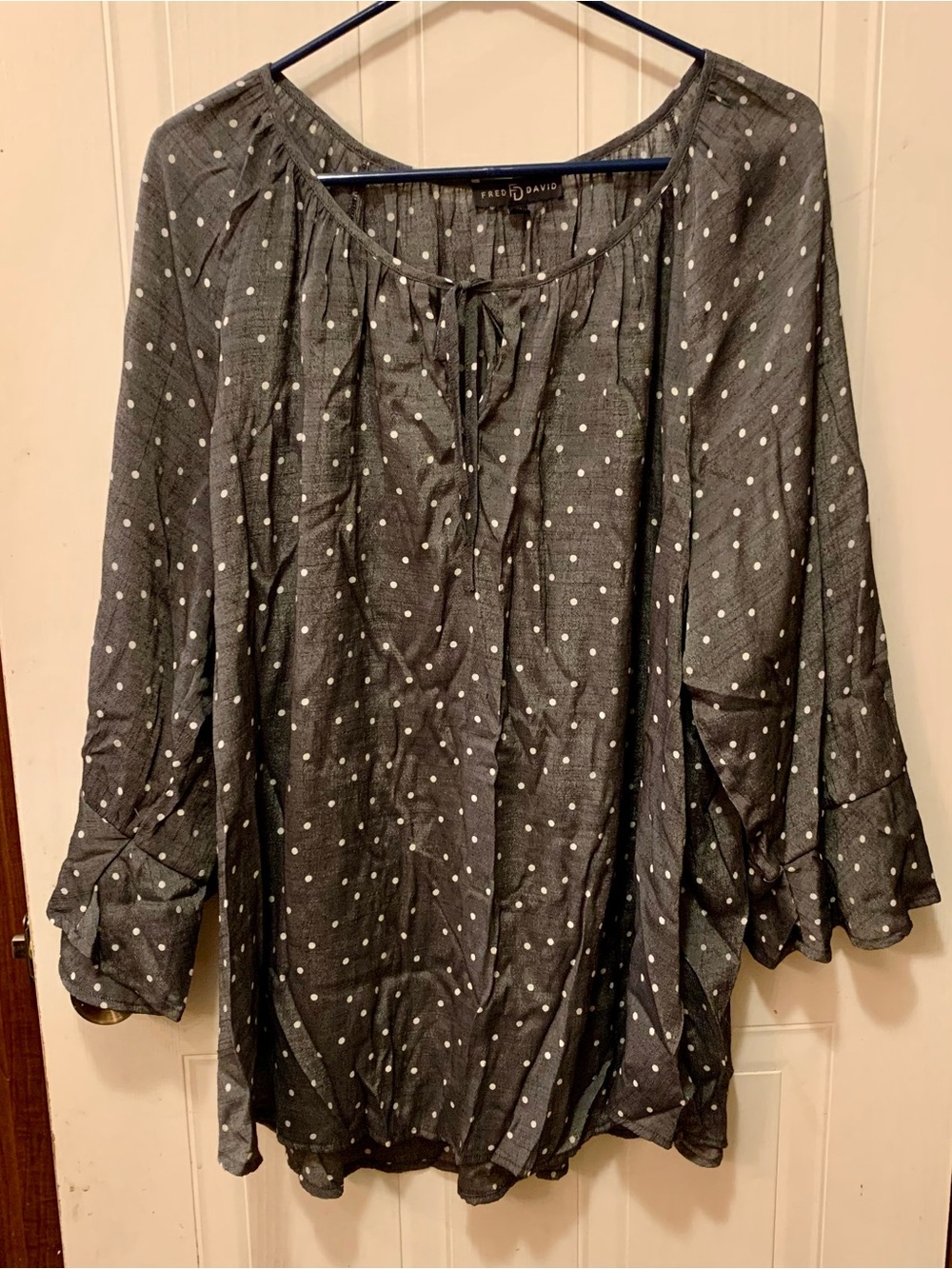 Fred David Gray White Polka Dot Blouse Long Sleeve 3X